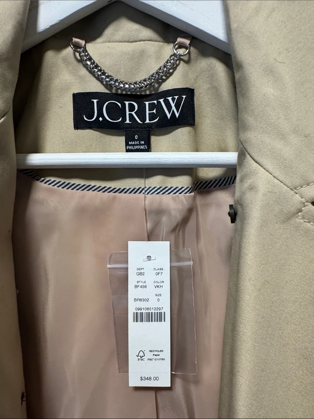 J.Crew Tan Beige Trench Coat with Belt
